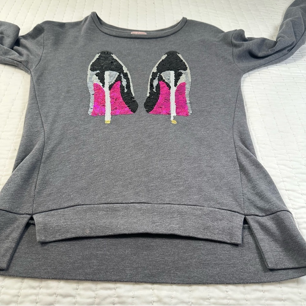 Juicy Couture Vintage Sequins Pump High Heels Gray Long Sleeve Sweater - Picture 7 of 14